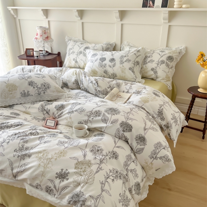 91家纺网 家纺一手货源 找家纺 棉眠 2023新款40支13070全棉传统节气花边系列四件套 秋分