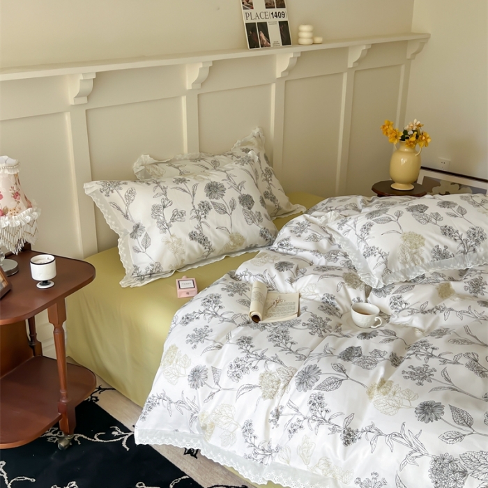 91家纺网 家纺一手货源 找家纺 棉眠 2023新款40支13070全棉传统节气花边系列四件套 秋分