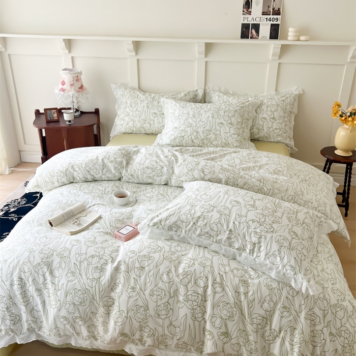 91家纺网 家纺一手货源 找家纺 棉眠 2023新款40支13070全棉传统节气花边系列四件套 夏至