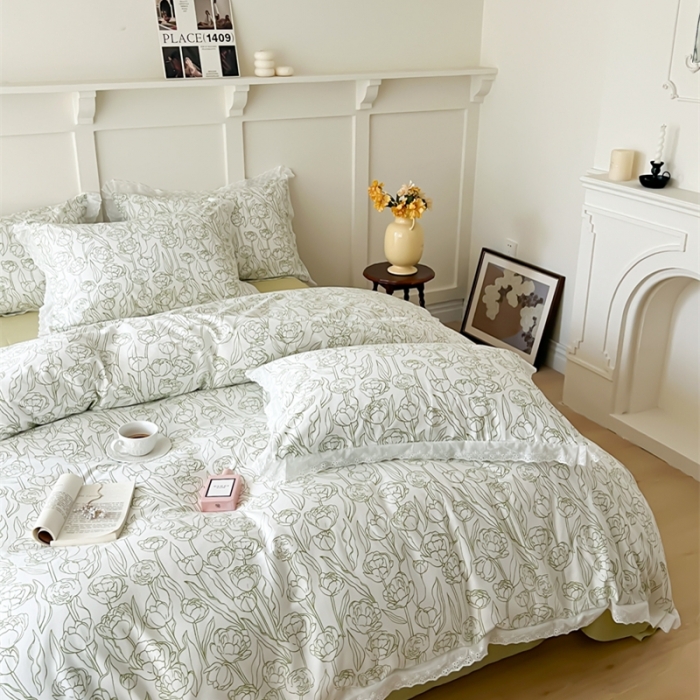 91家纺网 家纺一手货源 找家纺 棉眠 2023新款40支13070全棉传统节气花边系列四件套 夏至