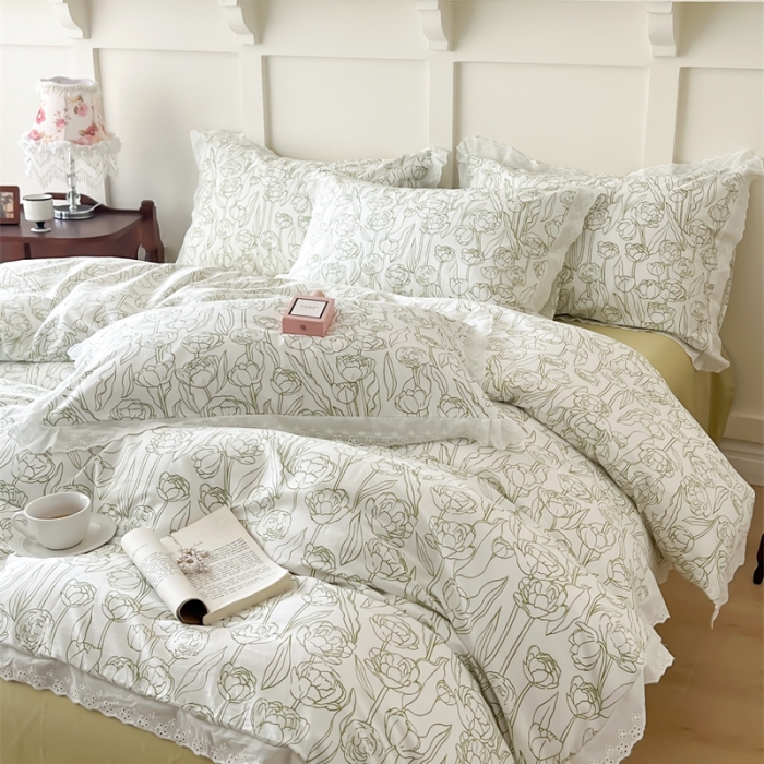 91家纺网 家纺一手货源 找家纺 棉眠 2023新款40支13070全棉传统节气花边系列四件套 夏至