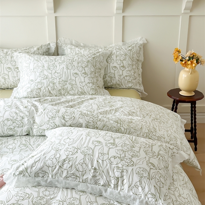 91家纺网 家纺一手货源 找家纺 棉眠 2023新款40支13070全棉传统节气花边系列四件套 夏至