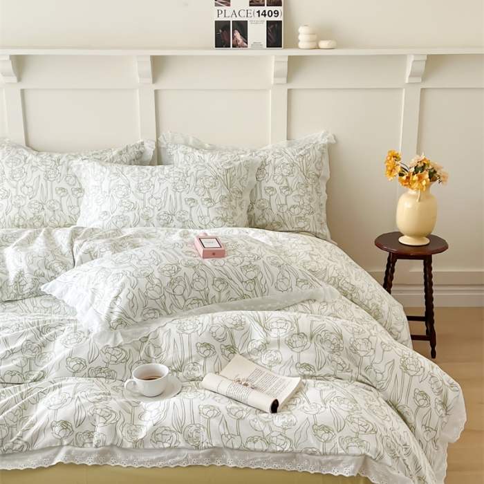 91家纺网 家纺一手货源 找家纺 棉眠 2023新款40支13070全棉传统节气花边系列四件套 夏至