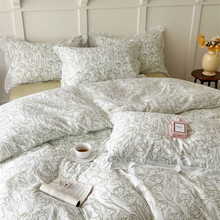 91家纺网 家纺一手货源 找家纺 棉眠 2023新款40支13070全棉传统节气花边系列四件套 夏至