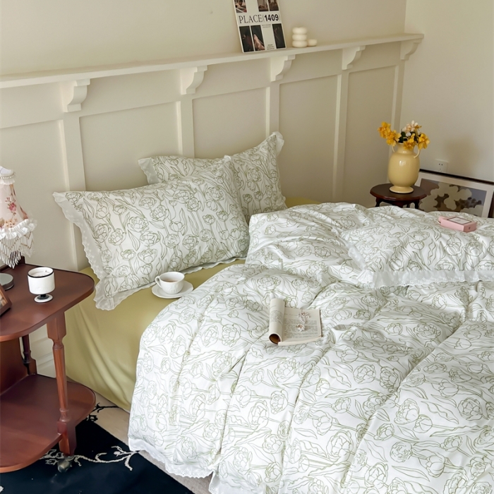 91家纺网 家纺一手货源 找家纺 棉眠 2023新款40支13070全棉传统节气花边系列四件套 夏至