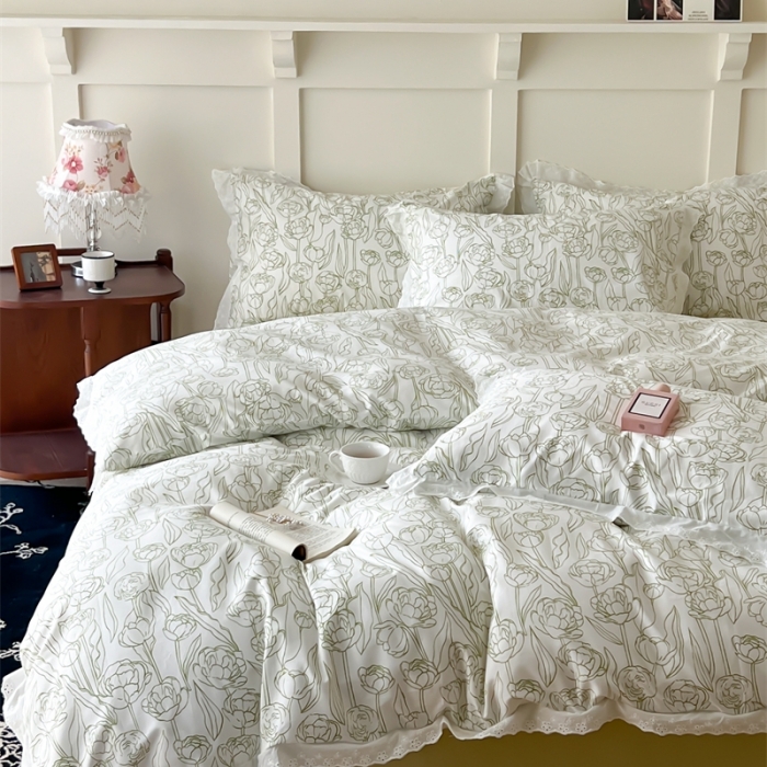 91家纺网 家纺一手货源 找家纺 棉眠 2023新款40支13070全棉传统节气花边系列四件套 夏至