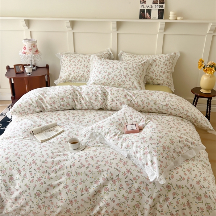 91家纺网 家纺一手货源 找家纺 棉眠 2023新款40支13070全棉传统节气花边系列四件套 小满