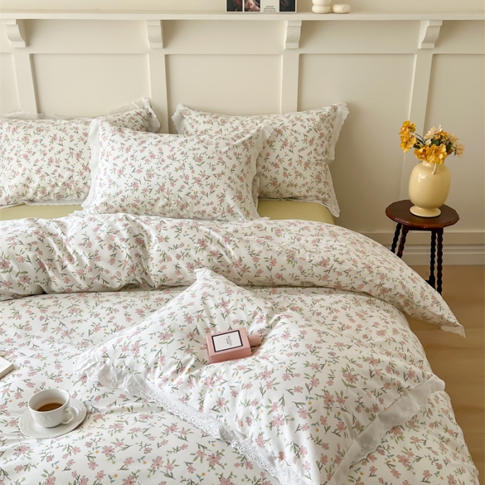 91家纺网 家纺一手货源 找家纺 棉眠 2023新款40支13070全棉传统节气花边系列四件套 小满