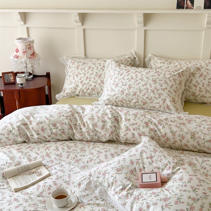 91家纺网 家纺一手货源 找家纺 棉眠 2023新款40支13070全棉传统节气花边系列四件套 小满