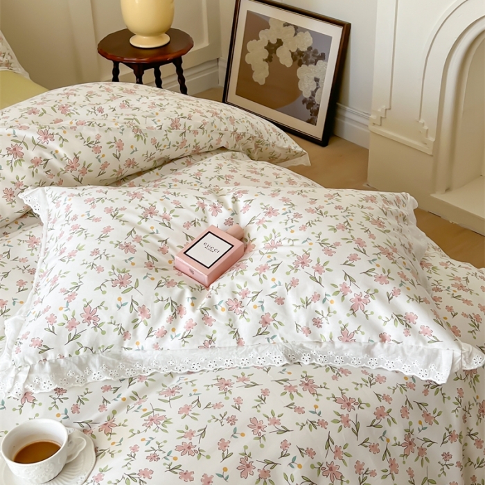 91家纺网 家纺一手货源 找家纺 棉眠 2023新款40支13070全棉传统节气花边系列四件套 小满