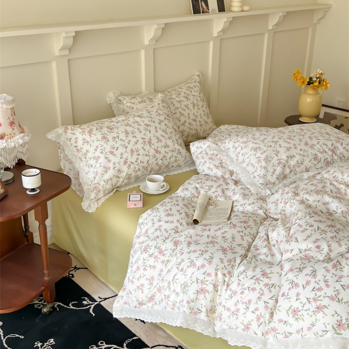 91家纺网 家纺一手货源 找家纺 棉眠 2023新款40支13070全棉传统节气花边系列四件套 小满