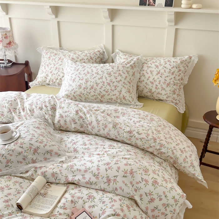 91家纺网 家纺一手货源 找家纺 棉眠 2023新款40支13070全棉传统节气花边系列四件套 小满