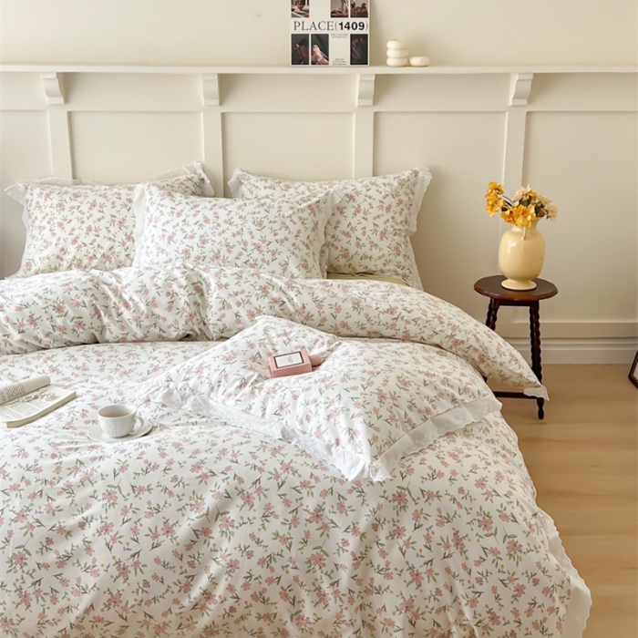 91家纺网 家纺一手货源 找家纺 棉眠 2023新款40支13070全棉传统节气花边系列四件套 小满