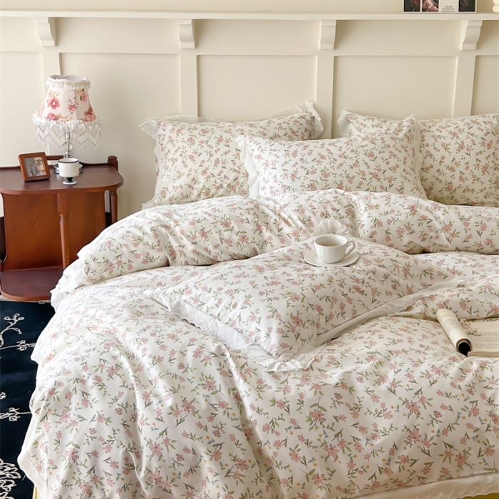 91家纺网 家纺一手货源 找家纺 棉眠 2023新款40支13070全棉传统节气花边系列四件套 小满