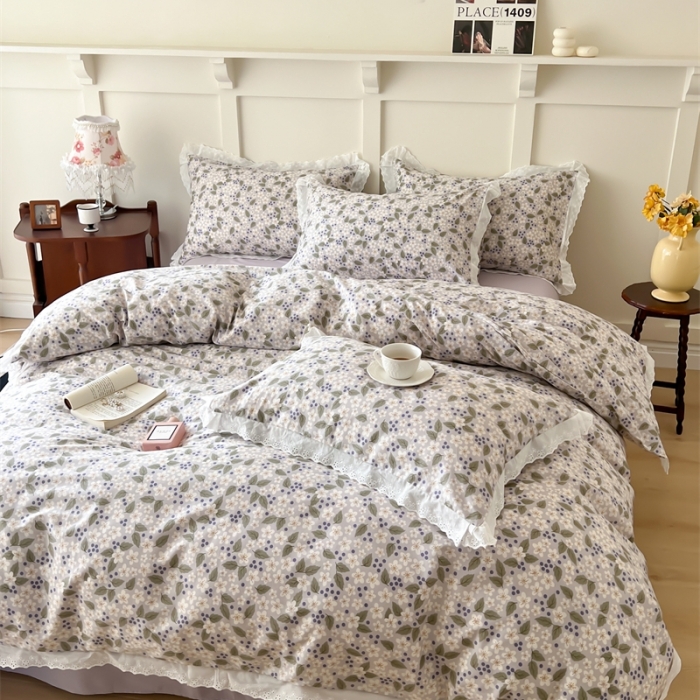 91家纺网 家纺一手货源 找家纺 棉眠 2023新款40支13070全棉传统节气花边系列四件套 小雪