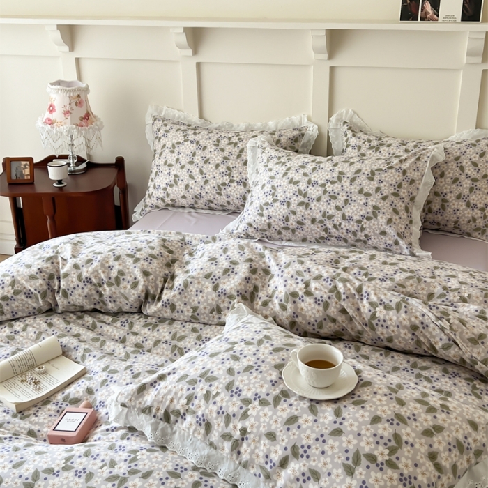 91家纺网 家纺一手货源 找家纺 棉眠 2023新款40支13070全棉传统节气花边系列四件套 小雪