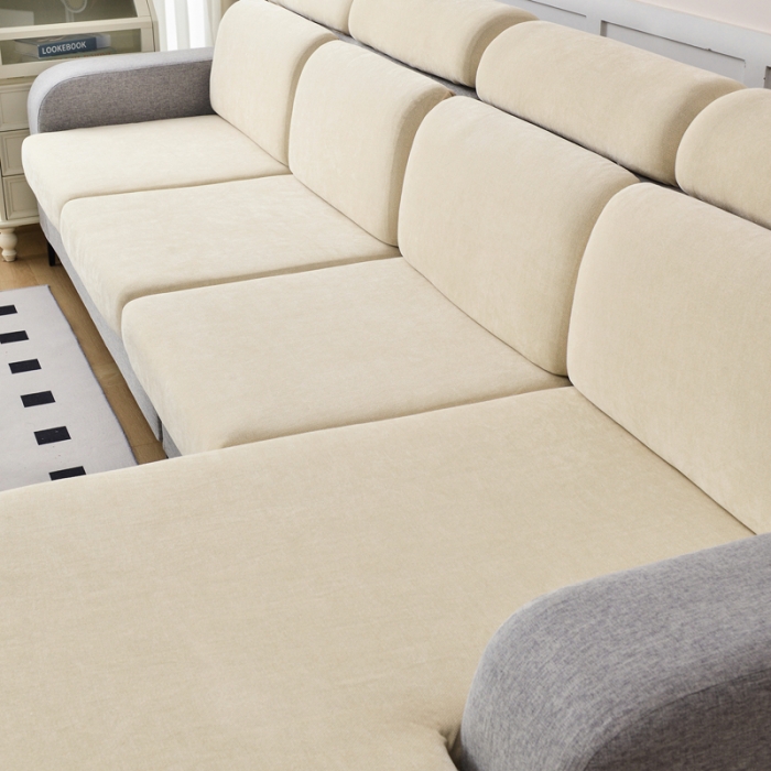 91家纺网 家纺一手货源 找家纺 千彤 2023新款常规款雪尼尔沙发笠系列 米黄