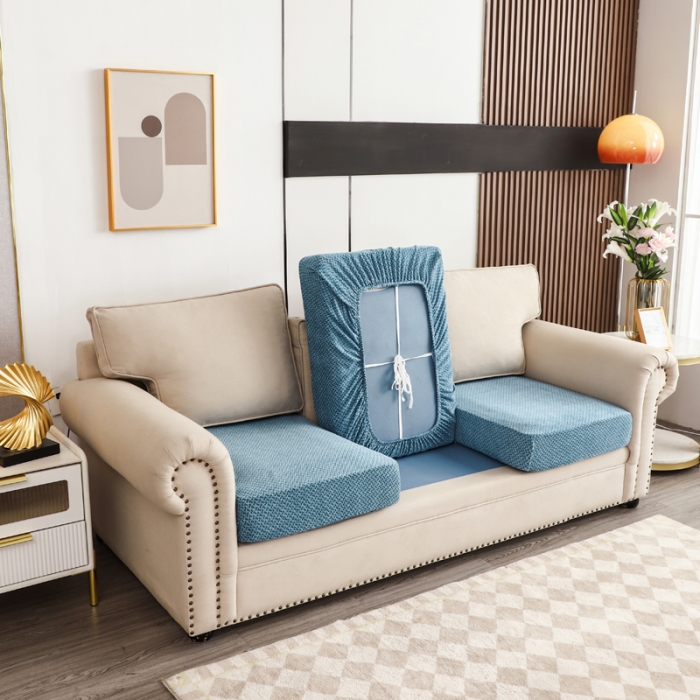 91家纺网 家纺一手货源 找家纺 兴妮雅家纺 2023新款雪尼尔坐垫套沙发笠弹力全包冬季加厚沙发坐垫套 湖蓝