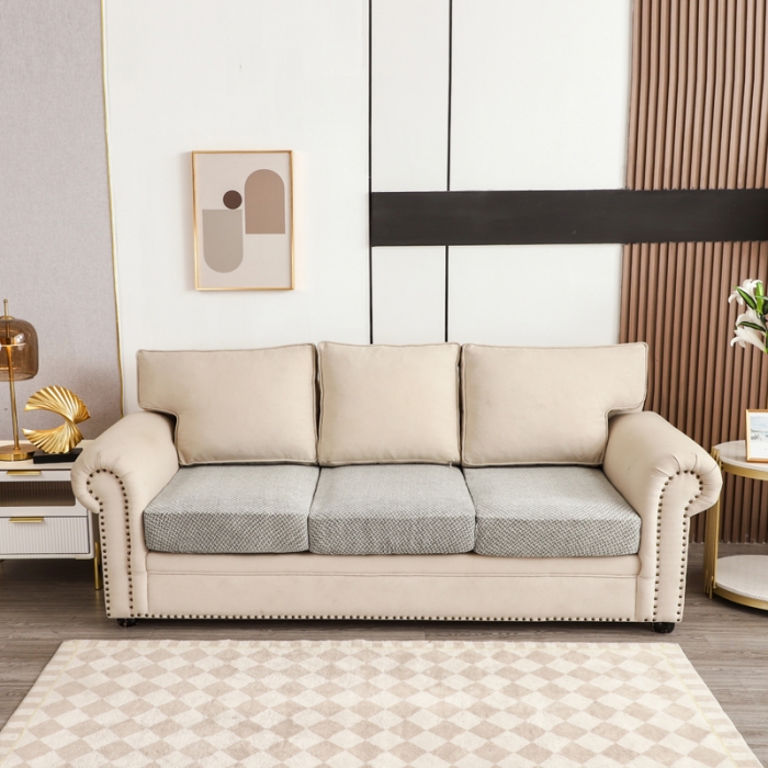 91家纺网 家纺一手货源 找家纺 兴妮雅家纺 2023新款雪尼尔坐垫套沙发笠弹力全包冬季加厚沙发坐垫套 浅豆沙