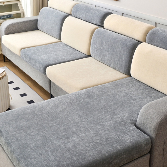 91家纺网 家纺一手货源 找家纺 千彤 2023新款常规款雪尼尔沙发笠系列 中性灰米黄