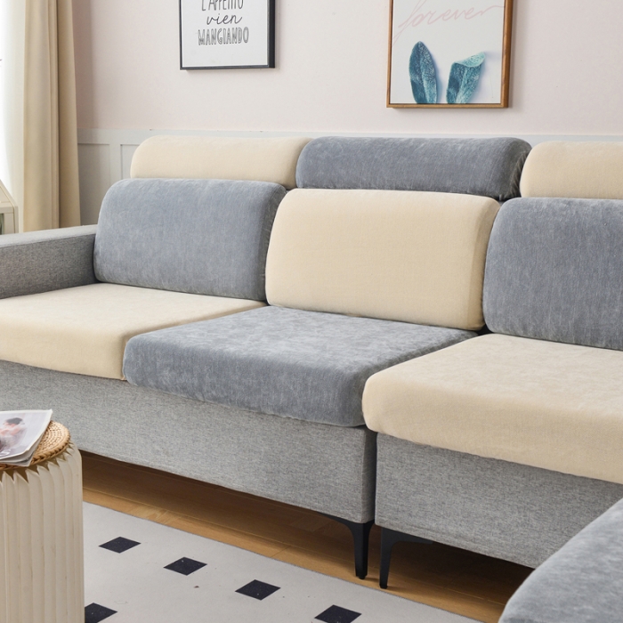 91家纺网 家纺一手货源 找家纺 千彤 2023新款常规款雪尼尔沙发笠系列 中性灰米黄