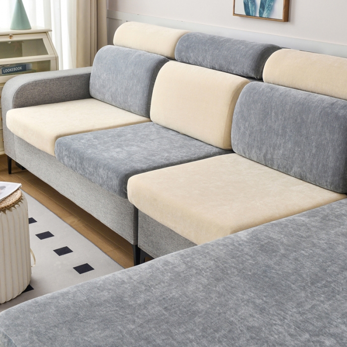 91家纺网 家纺一手货源 找家纺 千彤 2023新款常规款雪尼尔沙发笠系列 中性灰米黄