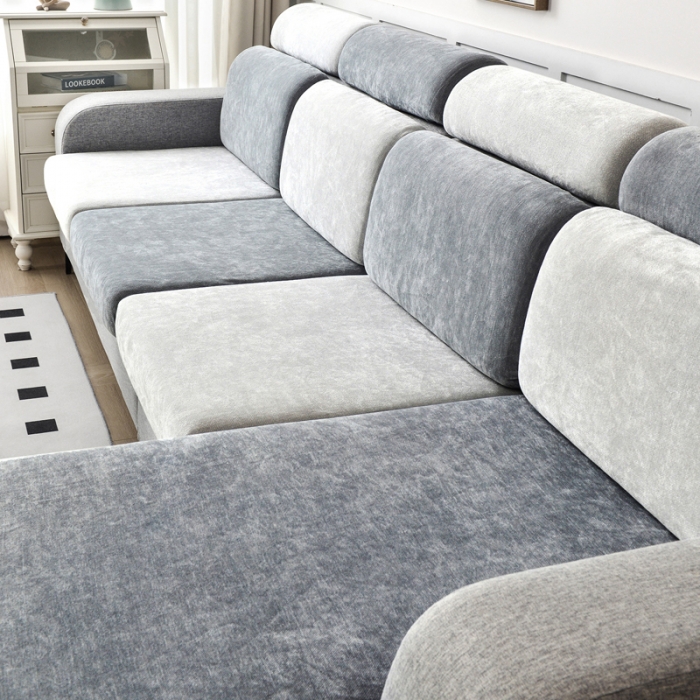 91家纺网 家纺一手货源 找家纺 千彤 2023新款常规款雪尼尔沙发笠系列 中性灰银灰