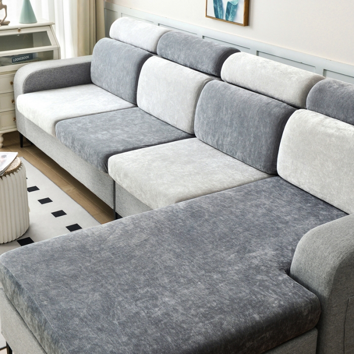 91家纺网 家纺一手货源 找家纺 千彤 2023新款常规款雪尼尔沙发笠系列 中性灰银灰