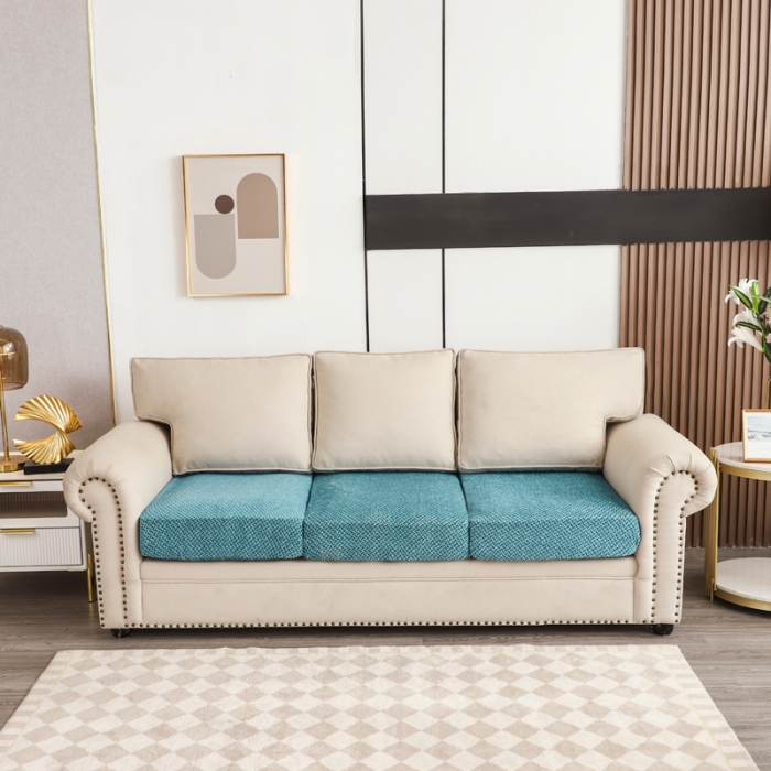 91家纺网 家纺一手货源 找家纺 兴妮雅家纺 2023新款雪尼尔坐垫套沙发笠弹力全包冬季加厚沙发坐垫套 翠绿