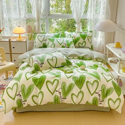 91家纺网 家纺一手货源 找家纺 金鑫汇 2023新花型上市喷气面料全棉四件套 抹茶奶绿