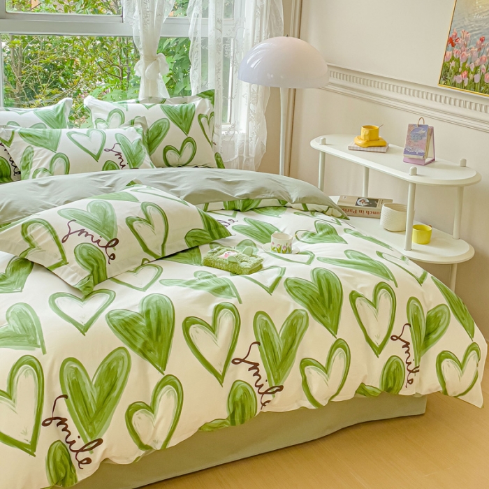 91家纺网 家纺一手货源 找家纺 金鑫汇 2023新花型上市喷气面料全棉四件套 抹茶奶绿