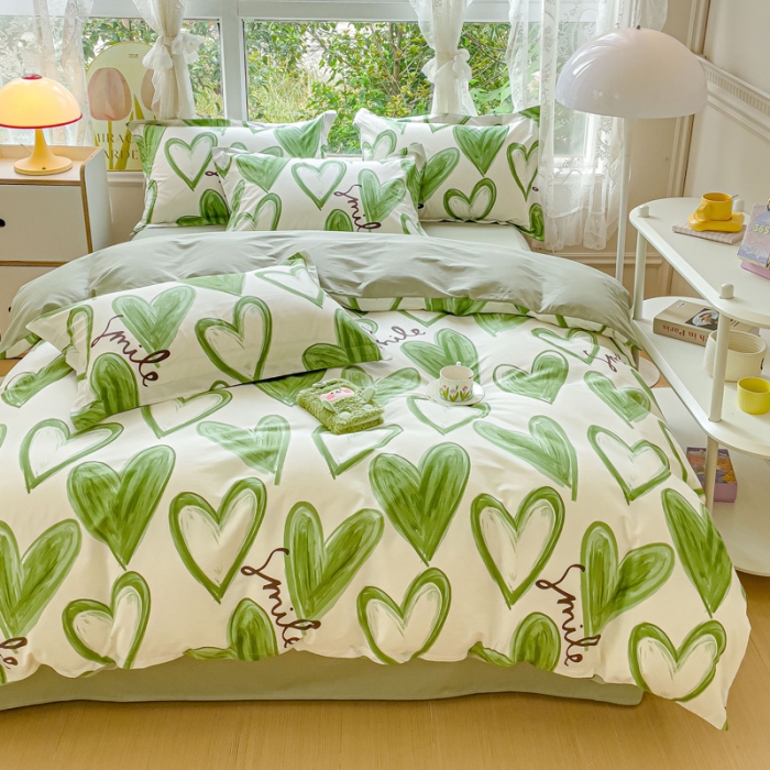 91家纺网 家纺一手货源 找家纺 金鑫汇 2023新花型上市喷气面料全棉四件套 抹茶奶绿