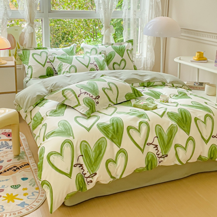 91家纺网 家纺一手货源 找家纺 金鑫汇 2023新花型上市喷气面料全棉四件套 抹茶奶绿