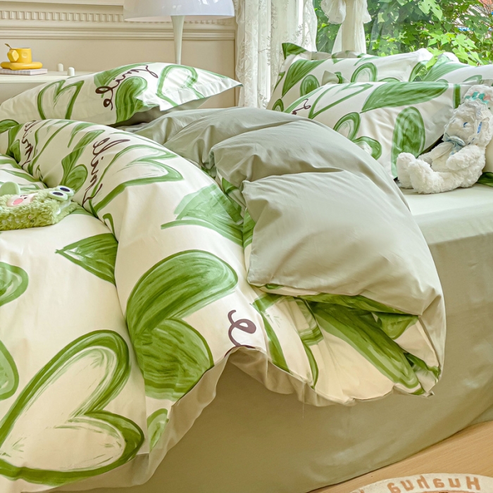 91家纺网 家纺一手货源 找家纺 金鑫汇 2023新花型上市喷气面料全棉四件套 抹茶奶绿