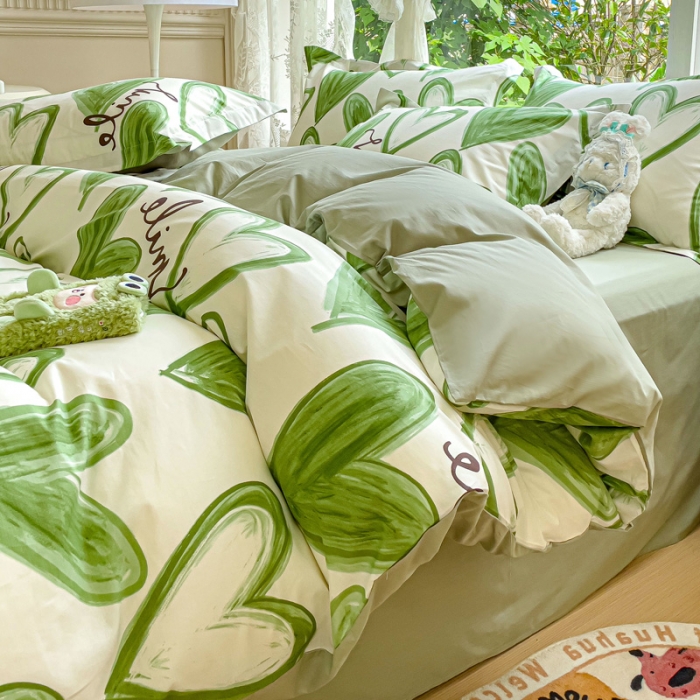 91家纺网 家纺一手货源 找家纺 金鑫汇 2023新花型上市喷气面料全棉四件套 抹茶奶绿