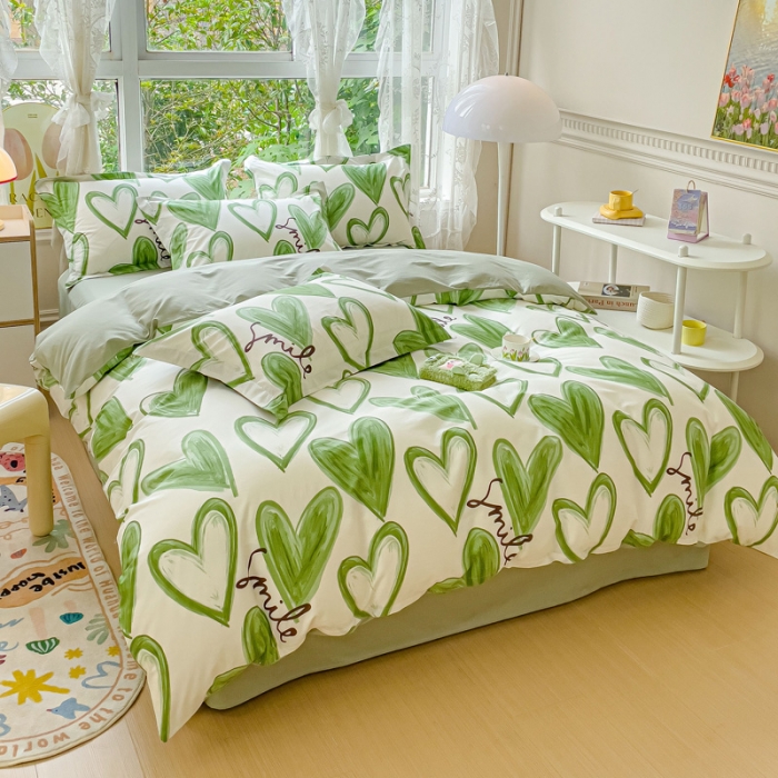 91家纺网 家纺一手货源 找家纺 金鑫汇 2023新花型上市喷气面料全棉四件套 抹茶奶绿