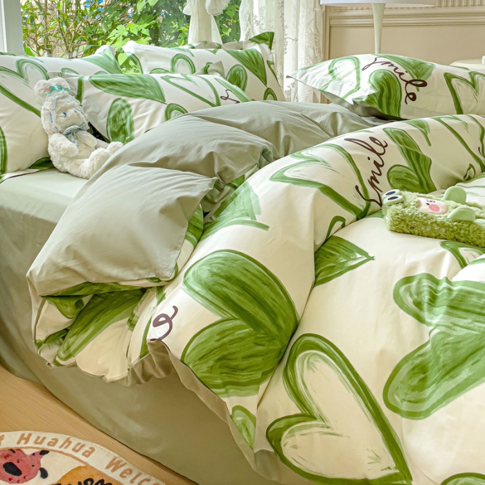 91家纺网 家纺一手货源 找家纺 金鑫汇 2023新花型上市喷气面料全棉四件套 抹茶奶绿