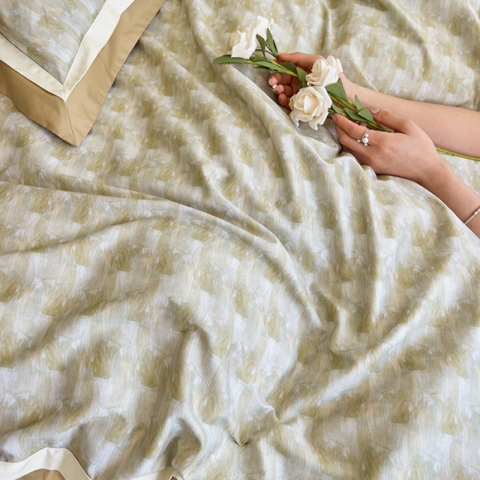 91家纺网 家纺一手货源 找家纺 由丽 2025新款数码印花四件套 香奢 黄