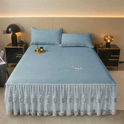 91家纺网 家纺一手货源 找家纺 （总）恒爱 2023 刺绣华夫格床裙三件套