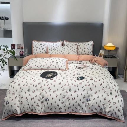 91家纺网 家纺一手货源 找家纺 （总）仟网汇 2023新款网红爆款棉麻水洗印花皱皱纱四件套