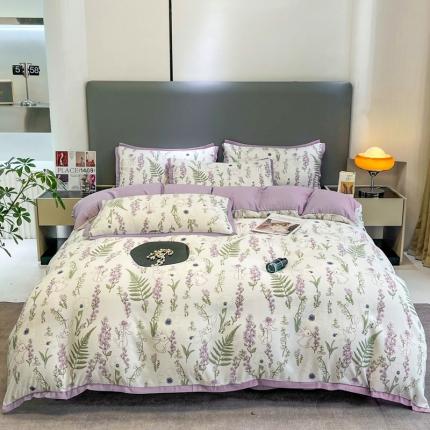 91家纺网 家纺一手货源 找家纺 仟网汇 2023新款网红爆款棉麻水洗印花皱皱纱四件套 烂漫