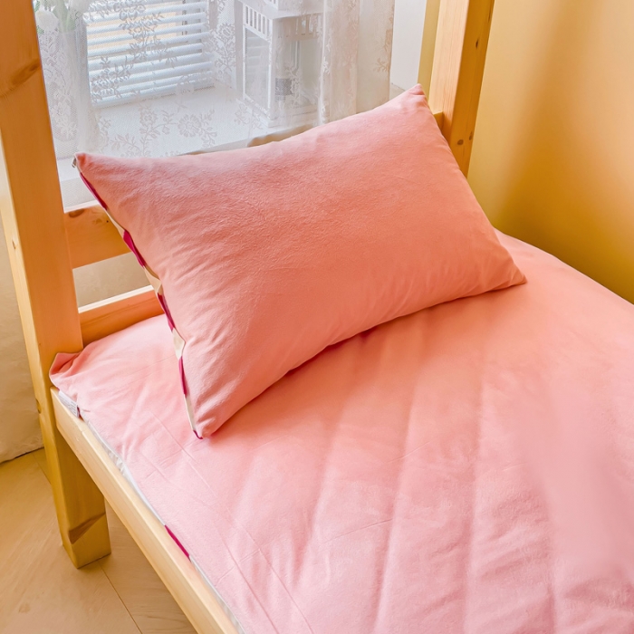 91家纺网 家纺一手货源 找家纺 金丝鸟 2023新款全棉加水晶绒棉加绒床垫套 粉mm