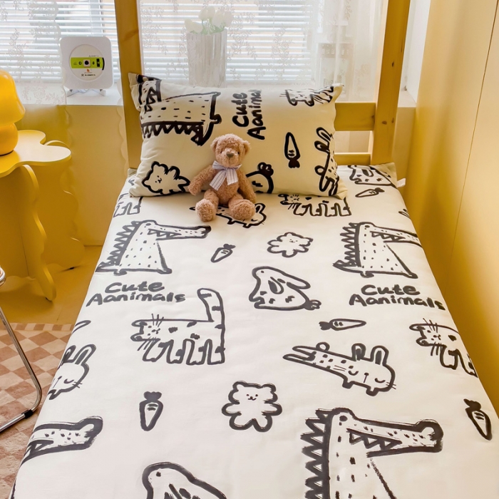 91家纺网 家纺一手货源 找家纺 金丝鸟 2023新款全棉加水晶绒棉加绒床垫套 涂鸦