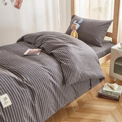 91家纺网 家纺一手货源 找家纺 艾佳宝贝 2023新款开学季上下铺全棉水洗棉套件 灰条纹