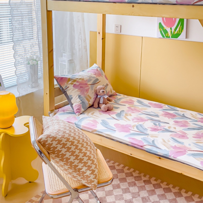 91家纺网 家纺一手货源 找家纺 金丝鸟 2023新款全棉加水晶绒棉加绒床垫套 晕染花香