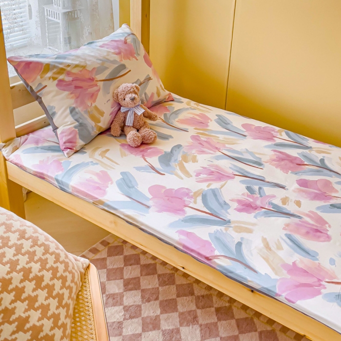 91家纺网 家纺一手货源 找家纺 金丝鸟 2023新款全棉加水晶绒棉加绒床垫套 晕染花香