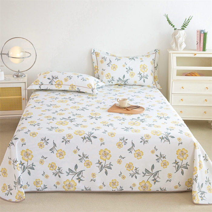 91家纺网 家纺一手货源 找家纺 首爱 2025新款原棉老粗布床单款三件套 春暖花开—黄