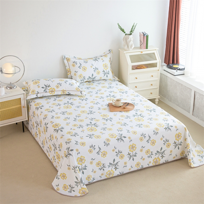 91家纺网 家纺一手货源 找家纺 首爱 2025新款原棉老粗布床单款三件套 春暖花开—黄