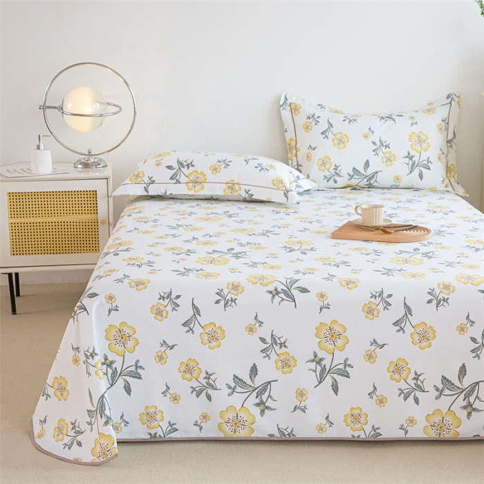 91家纺网 家纺一手货源 找家纺 首爱 2025新款原棉老粗布床单款三件套 春暖花开—黄