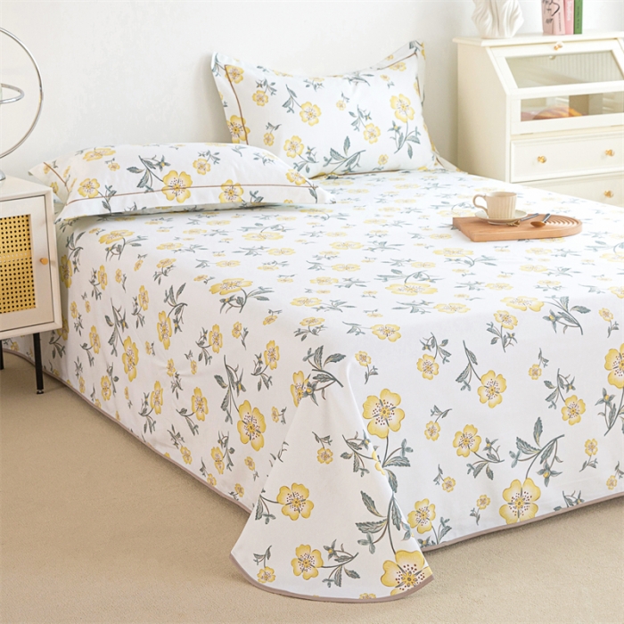 91家纺网 家纺一手货源 找家纺 首爱 2025新款原棉老粗布床单款三件套 春暖花开—黄